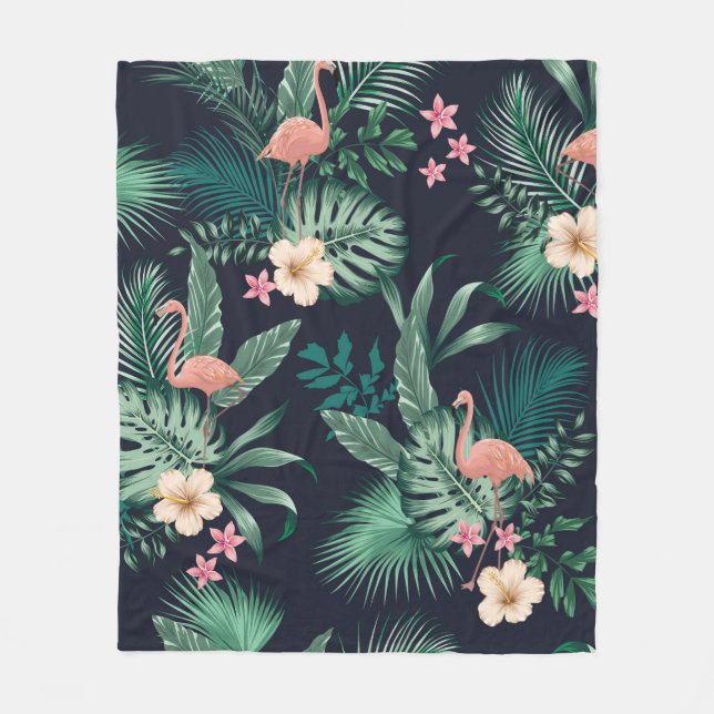  seamless tropical pattern with lush foliage, flow fleece blanket (Front)