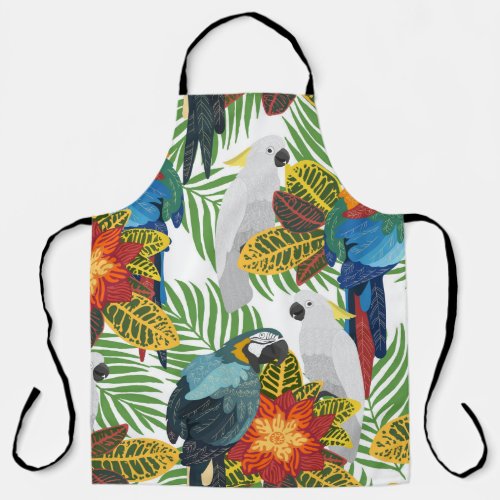 Seamless tropical pattern with parrots  apron