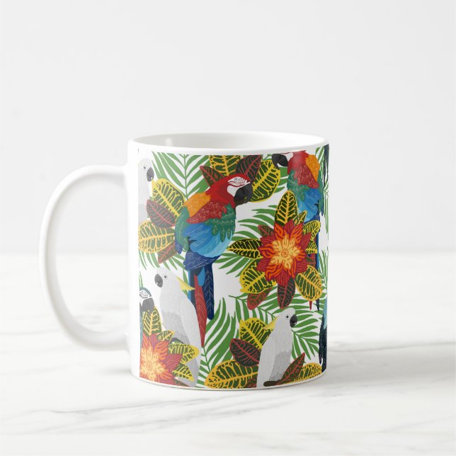 Seamless tropical pattern with parrots.  coffee mug (Left)