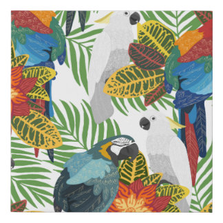 Seamless tropical pattern with parrots. faux canvas print