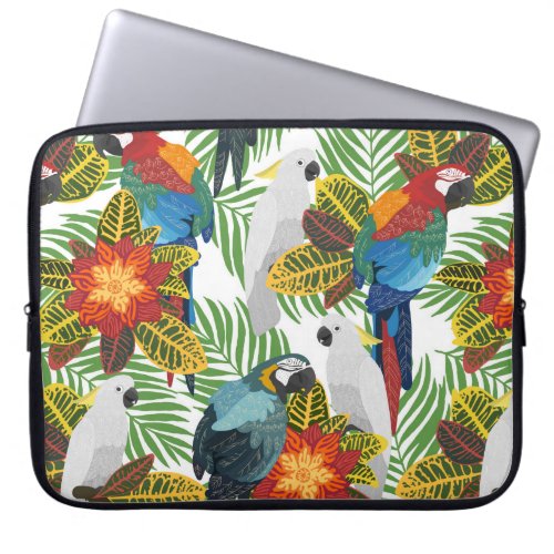 Seamless tropical pattern with parrots  laptop sleeve