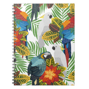 Seamless tropical pattern with parrots. notebook