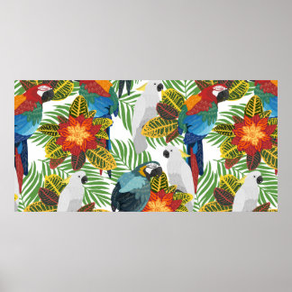 Seamless tropical pattern with parrots. poster