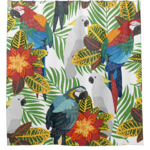 Seamless tropical pattern with parrots. shower curtain