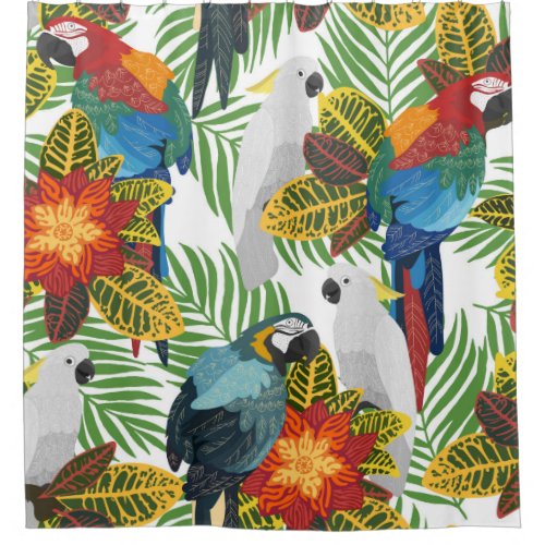 Seamless tropical pattern with parrots  shower curtain