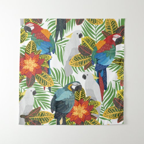 Seamless tropical pattern with parrots  tapestry
