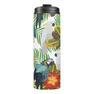 Seamless tropical pattern with parrots. thermal tumbler