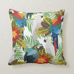 Seamless tropical pattern with parrots. throw pillow