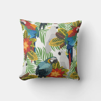 Seamless tropical pattern with parrots. throw pillow