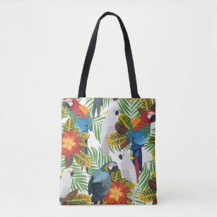 Seamless tropical pattern with parrots.  tote bag