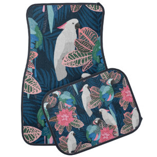 Seamless tropical pattern with parrots. Vintage il Car Floor Mat