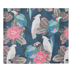 Seamless tropical pattern with parrots. Vintage il Duvet Cover