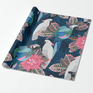 Seamless tropical pattern with parrots. Vintage il Wrapping Paper