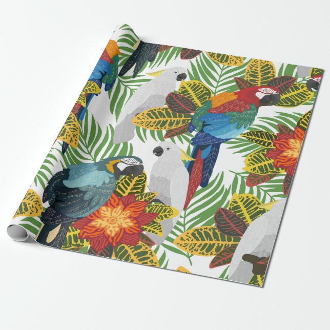 Seamless tropical pattern with parrots.  wrapping paper (Unrolled)