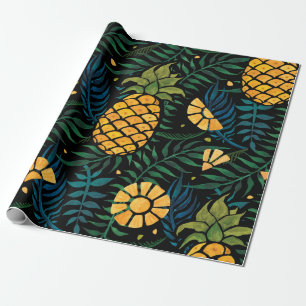 Seamless tropical pattern with pineapples and palm wrapping paper
