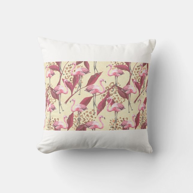 Seamless tropical pattern with pink flamingo, leav throw pillow (Front)