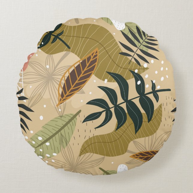 Seamless tropical pattern with plants, leaves, dec round pillow (Front)
