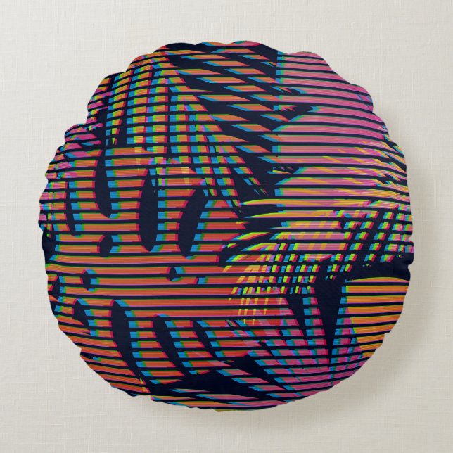 Seamless tropical pattern with tropical plants. Ha Round Pillow (Front)