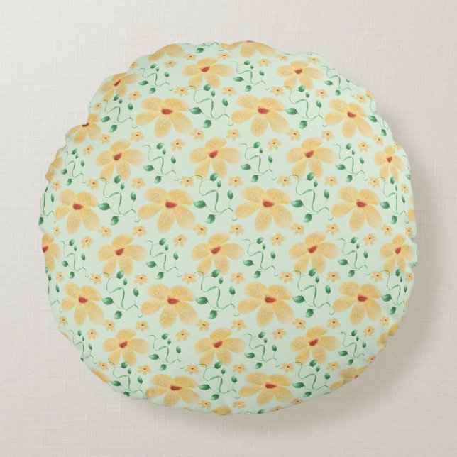 Seamless tropical yellow floral pattern  round pillow (Front)