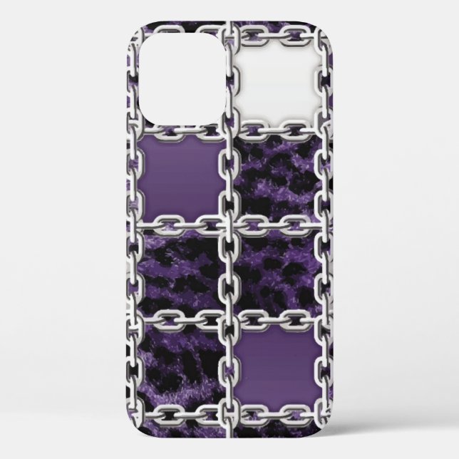 Seamless ultraviolet leopard and silver chain patt Case-Mate iPhone case (Back)
