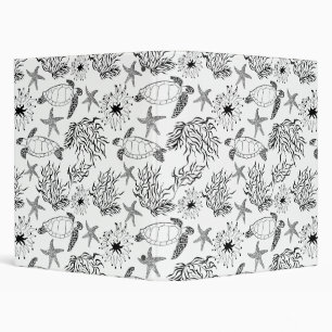 Seamless underwater sea ocean turtle plants coral 3 ring binder