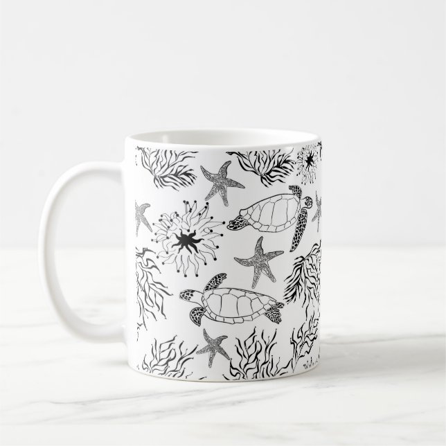 Seamless underwater sea ocean turtle plants coral coffee mug (Left)