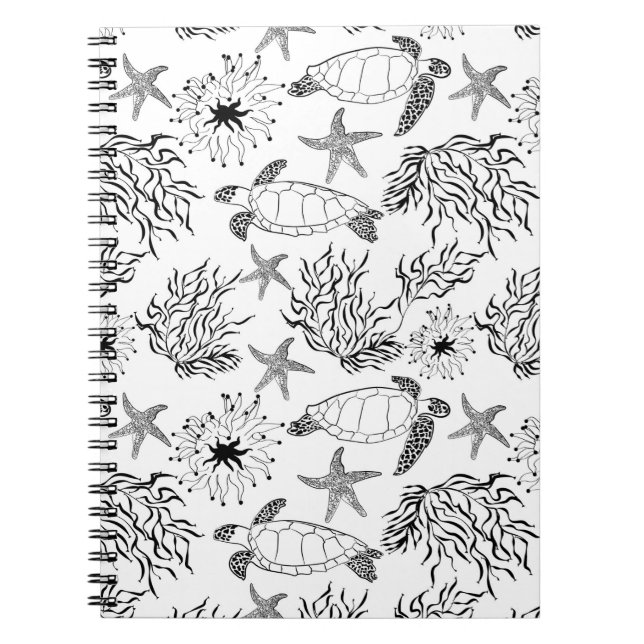 Seamless underwater sea ocean turtle plants coral notebook (Front)