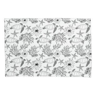 Seamless underwater sea ocean turtle plants coral pillow case