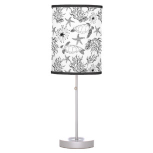 Seamless underwater sea ocean turtle plants coral table lamp