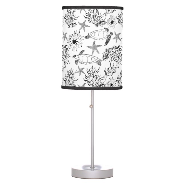 Seamless underwater sea ocean turtle plants coral table lamp (Front)