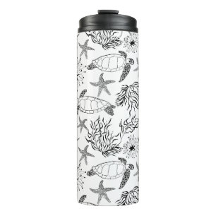 Seamless underwater sea ocean turtle plants coral thermal tumbler