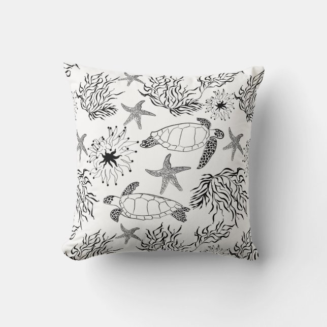Seamless underwater sea ocean turtle plants coral throw pillow (Front)
