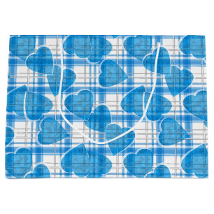 Seamless Valentines Day blue hearts checkered plai Large Gift Bag