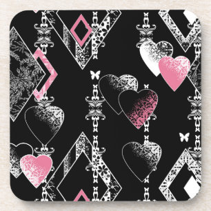 Seamless Valentines Day love black pattern hearts Beverage Coaster