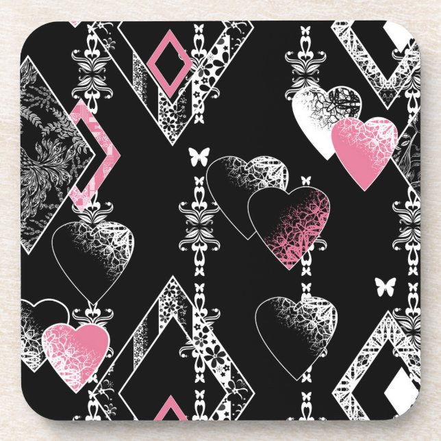 Seamless Valentines Day love black pattern hearts Beverage Coaster (Front)