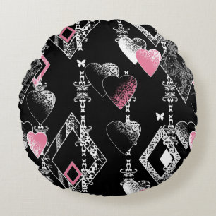 Seamless Valentines Day love black pattern hearts Round Pillow