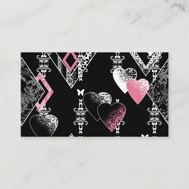 Seamless Valentines Day love black white pattern h Business Card (Front)