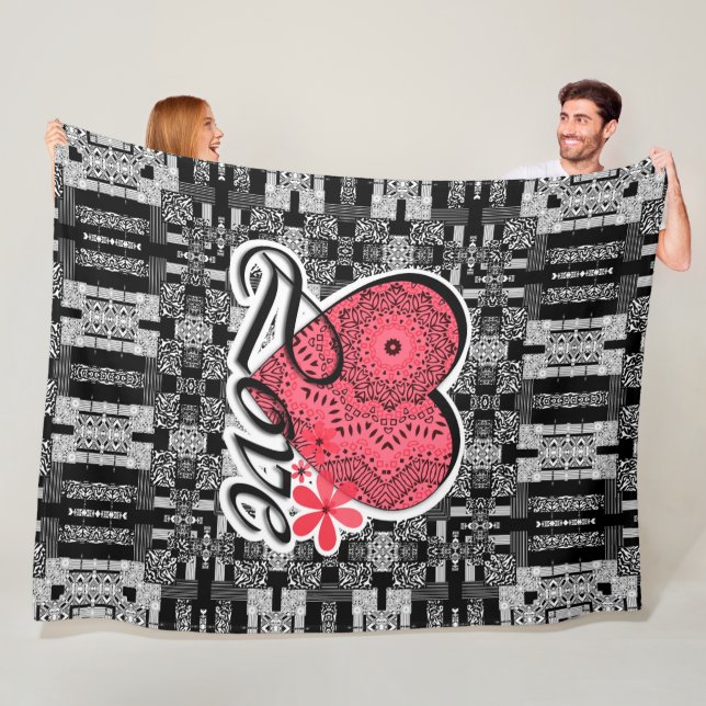 Seamless Valentine's Day Love gray white red patte Fleece Blanket (In Situ)
