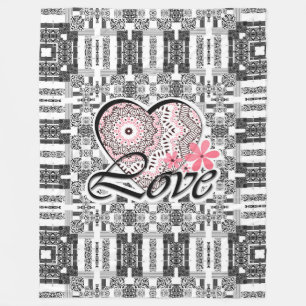 Seamless Valentine's Day Love gray white red patte Fleece Blanket