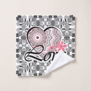 Seamless Valentine's Day Love gray white red patte Wash Cloth