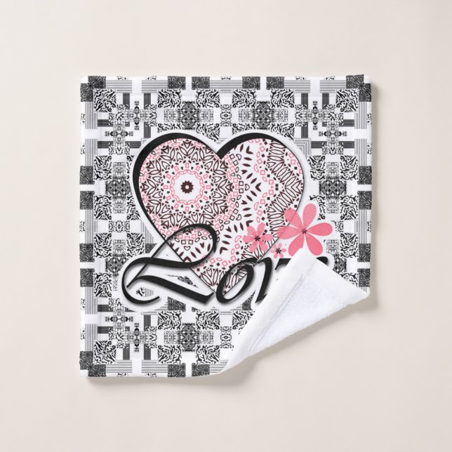 Seamless Valentine's Day Love gray white red patte Wash Cloth (Wash Cloth)