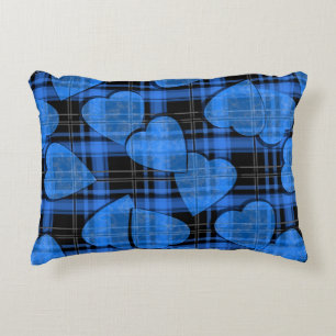 Seamless Valentines Day navy hearts checkered plai Accent Pillow