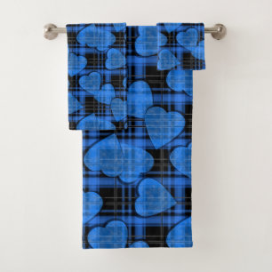 Seamless Valentines Day navy hearts checkered plai Bath Towel Set