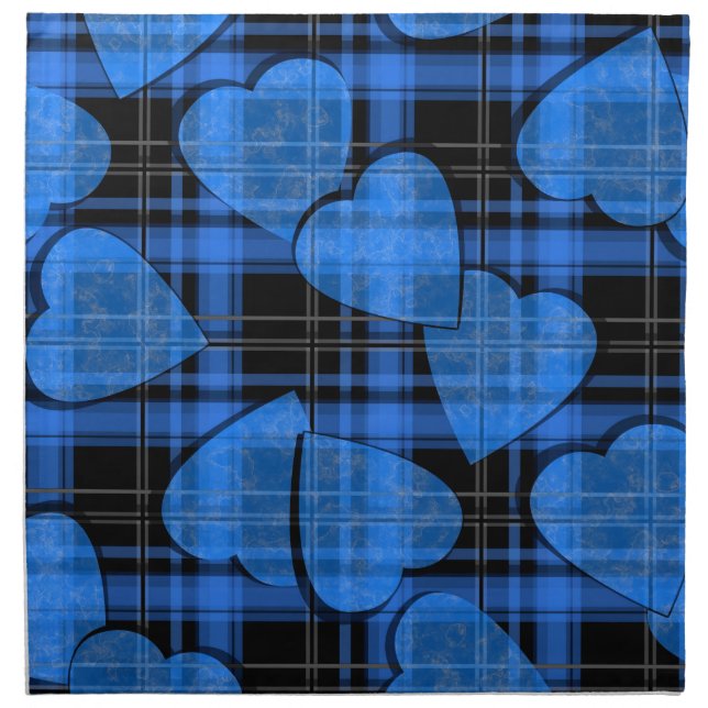 Seamless Valentines Day navy hearts checkered plai Cloth Napkin (Front)