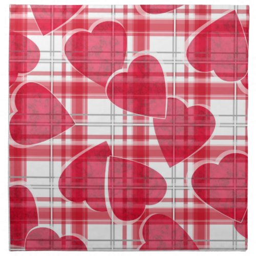 Seamless Valentines Day red hearts checkered plaid Cloth Napkin