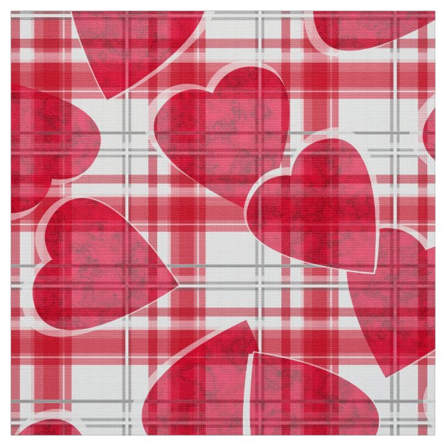 Seamless Valentines Day red hearts checkered plaid Fabric (Swatch)