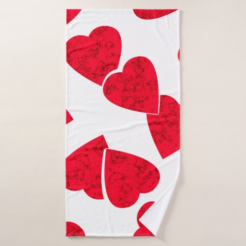 Seamless Valentines Day red hearts white pattern b Bath Towel