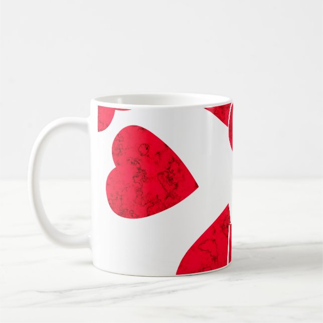 Seamless Valentines Day red hearts white pattern b Coffee Mug (Left)
