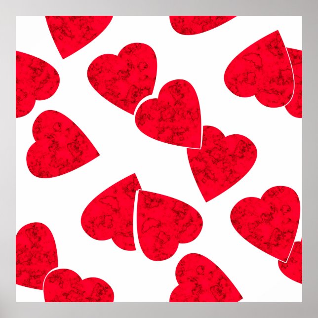 Seamless Valentines Day red hearts white pattern b Poster (Front)