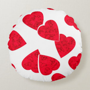 Seamless Valentines Day red hearts white pattern b Round Pillow